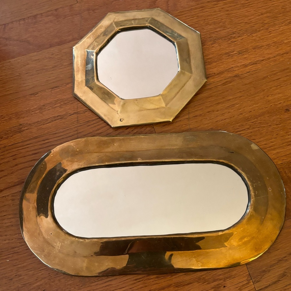 Small vintage brass mirrors (2)